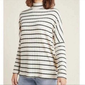 Anthropologie Eri + Ali Fiona Hacci Long Sleeve Striped Oatmeal Black M Medium